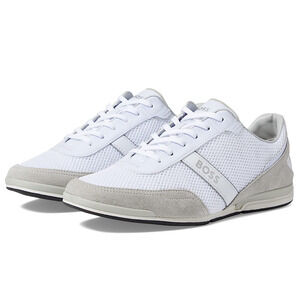 BOSS Mens Saturn Low Profile Sneakers 12 White Grey Leather Suede NIB
